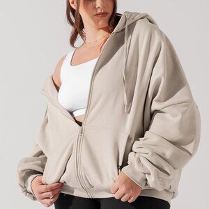 Popflex Cloud Hoodie in Seashell Beige Womens L/XL Oversized Full Zip